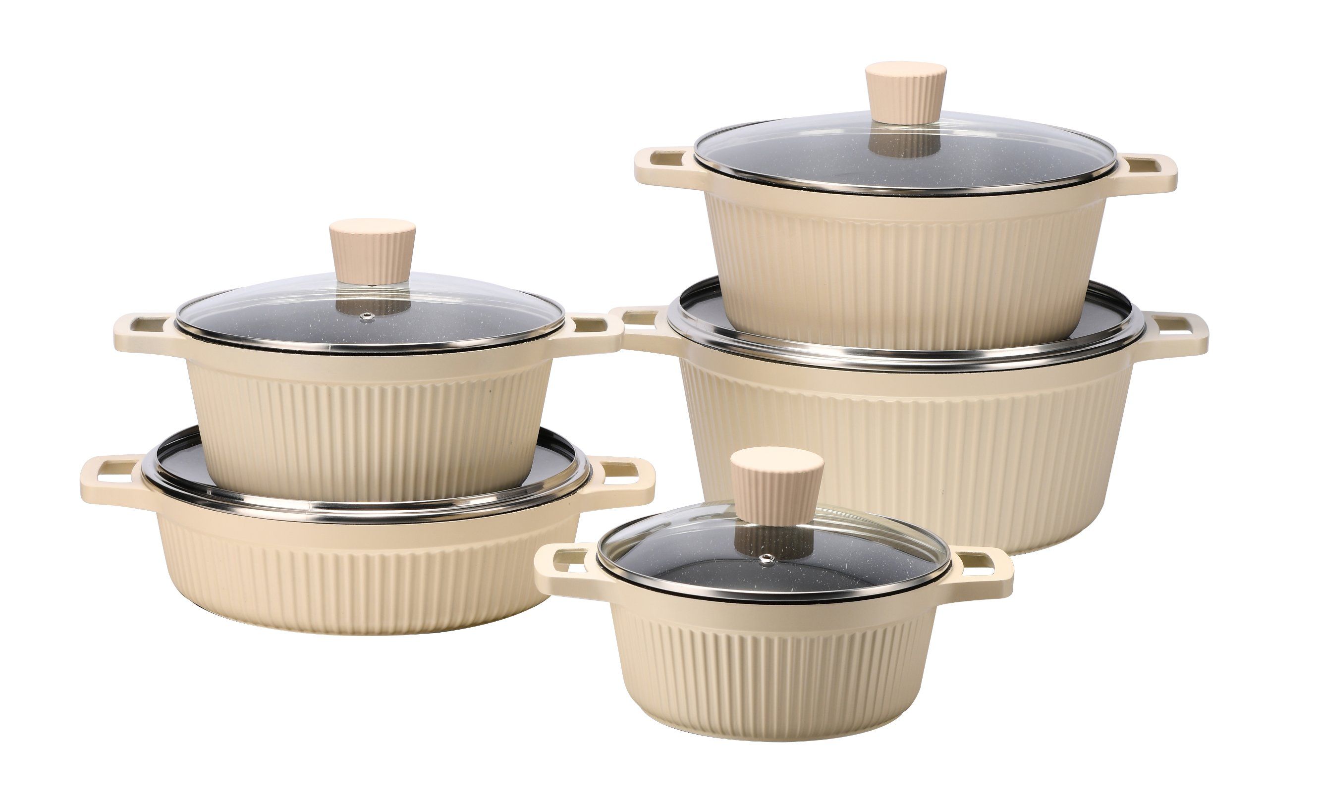 10-Piece Die-Cast Aluminum Casserole Cookware Set with Glass Lids