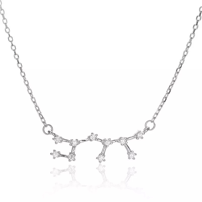 12 Zodiac Constellation 925 Sterling Silver CZ Pendant Necklace