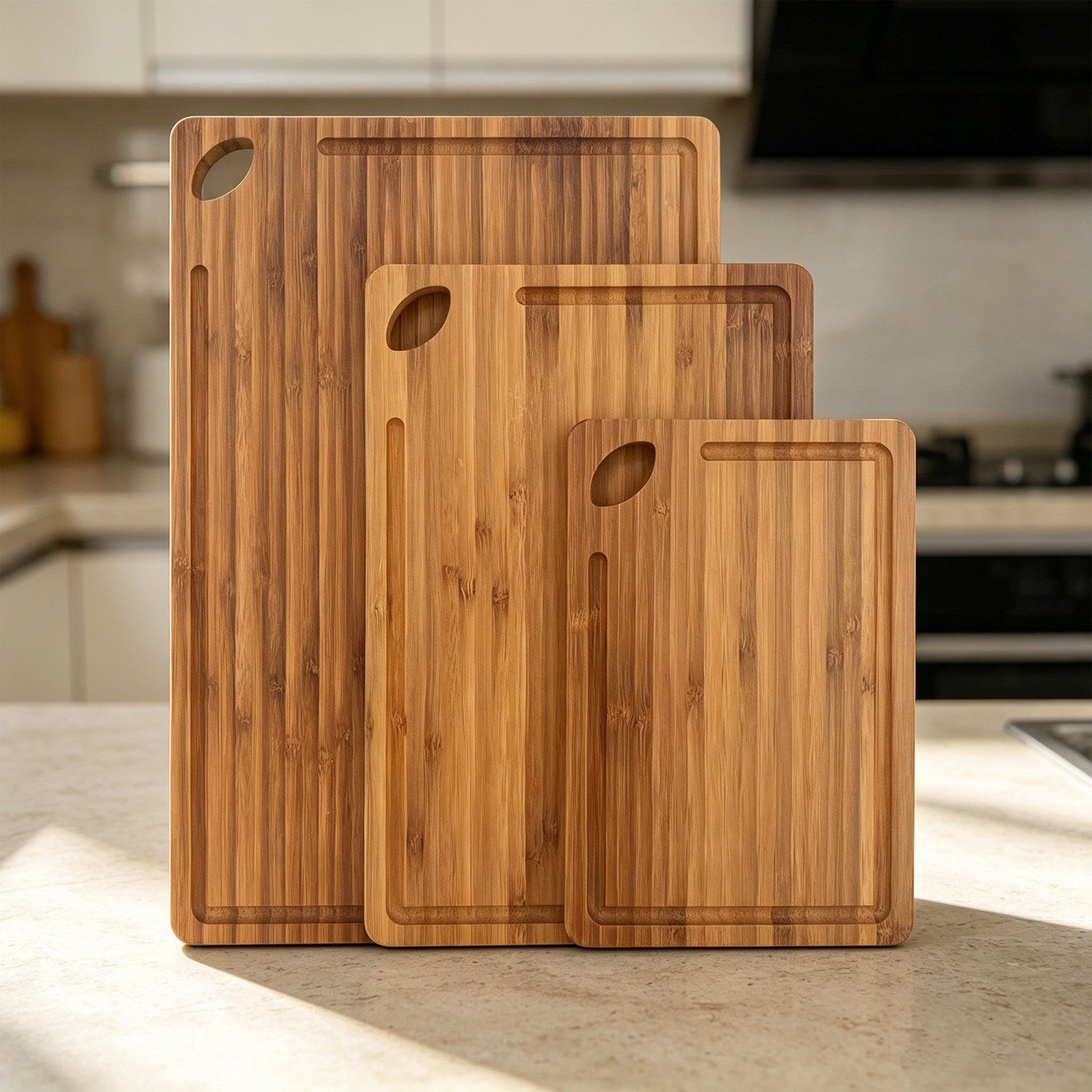 3-Pack Carbonized Bamboo Chopping Boards for Kitchen Food Prep