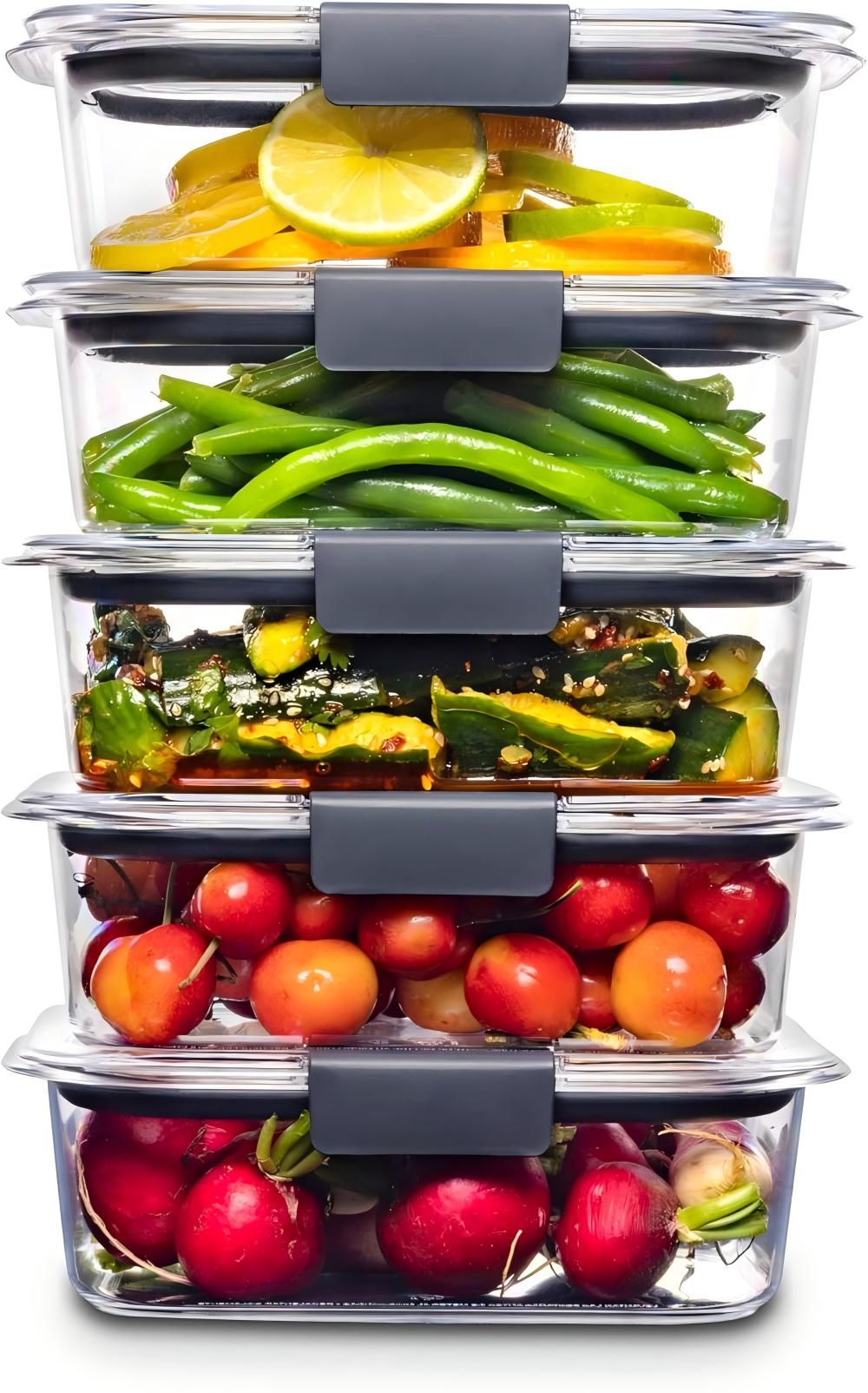Airtight Food Storage Container Set with Five BPA-Free Locking Lids