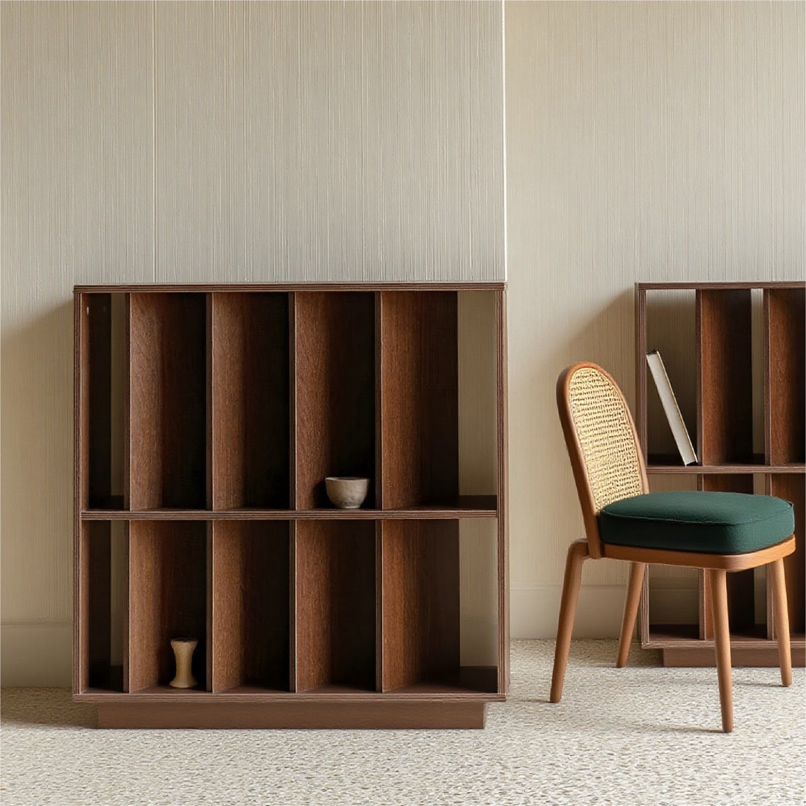 Chinese Style Dark Wood Multi-Grid Office Bookshelf