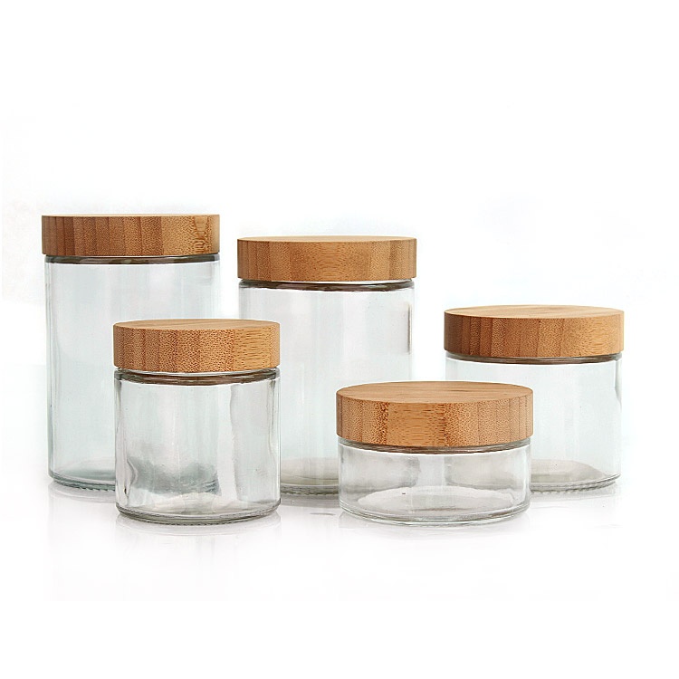 Eco Friendly 220-730ml Clear Storage Glass Jar with Bamboo Lid