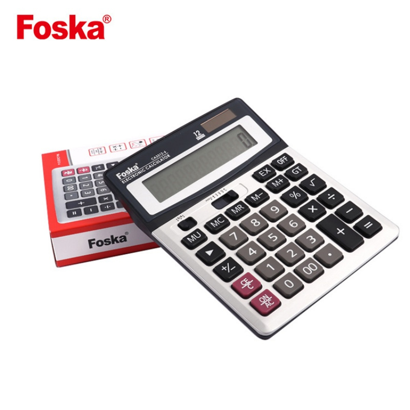 Foska 12-Digit Dual-Power Desktop Calculator with LCD
