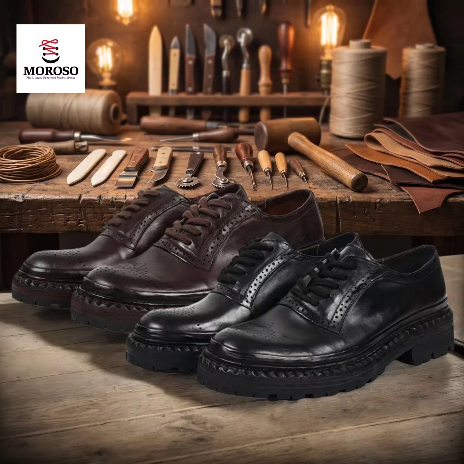 Goodyear Welt Brogue Cap-Toe Genuine Leather Dress Shoes