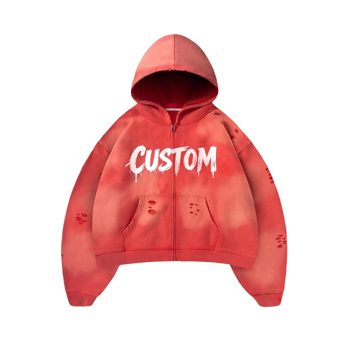Heavyweight Acid Wash Vintage Boxy Fit Zip-Up Hoodie