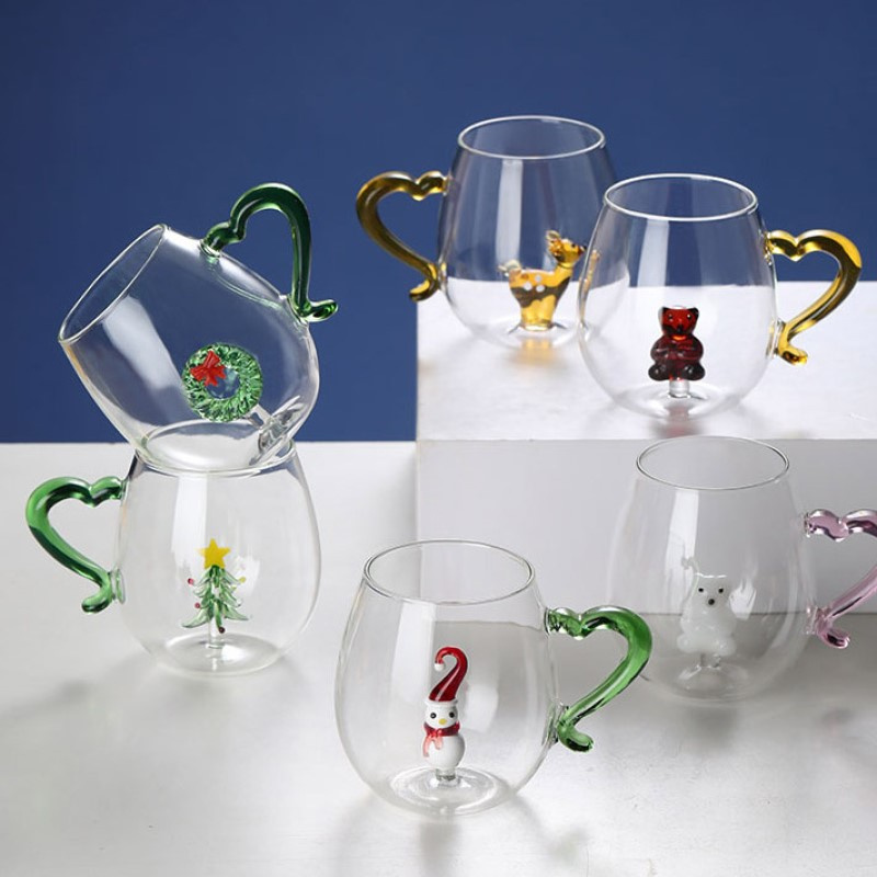High Borosilicate Glass Coffee Mug Clear Tea Cup, Christmas Collection