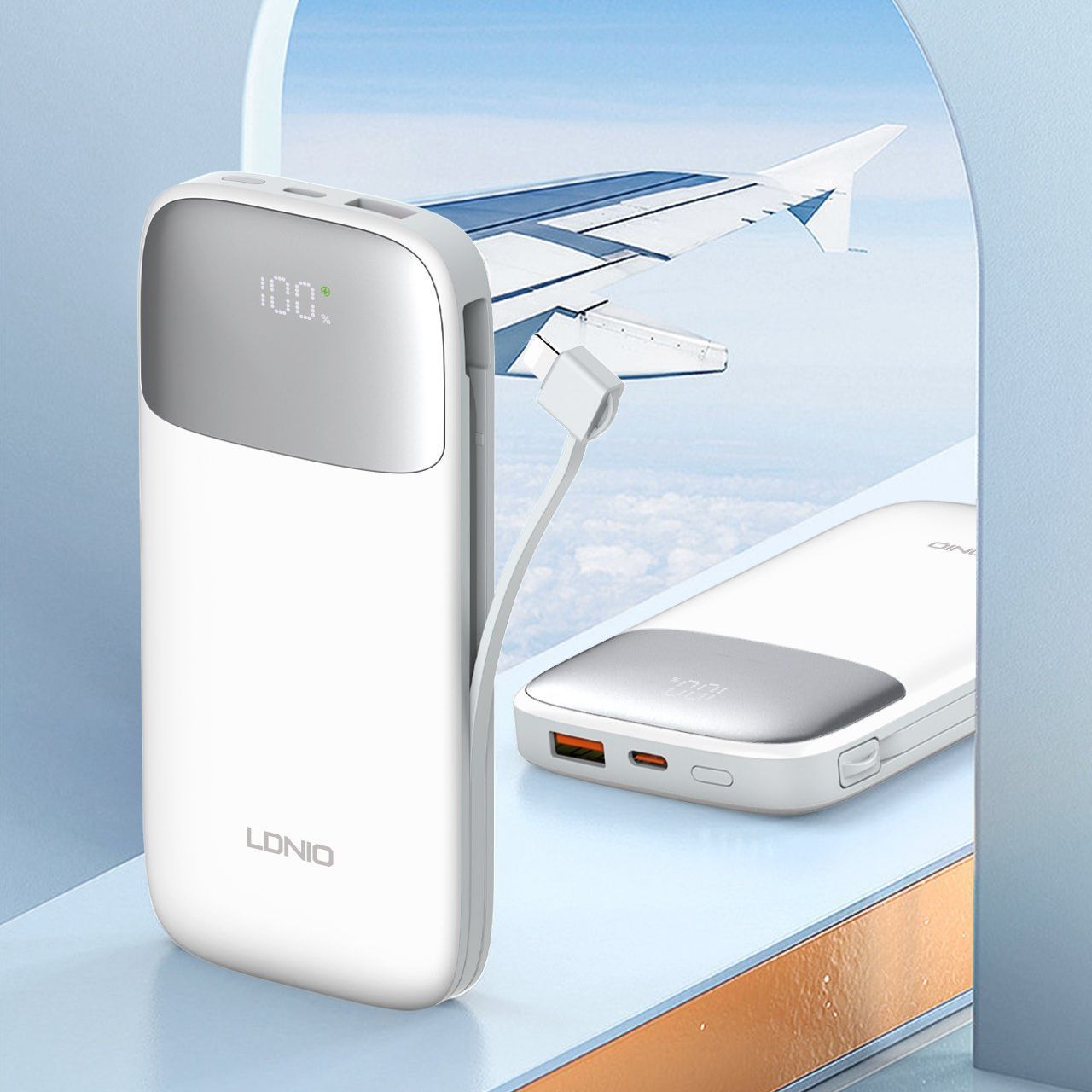 Ldnio Pq19 10000mAh Power Bank with Built-in Lightning Cable