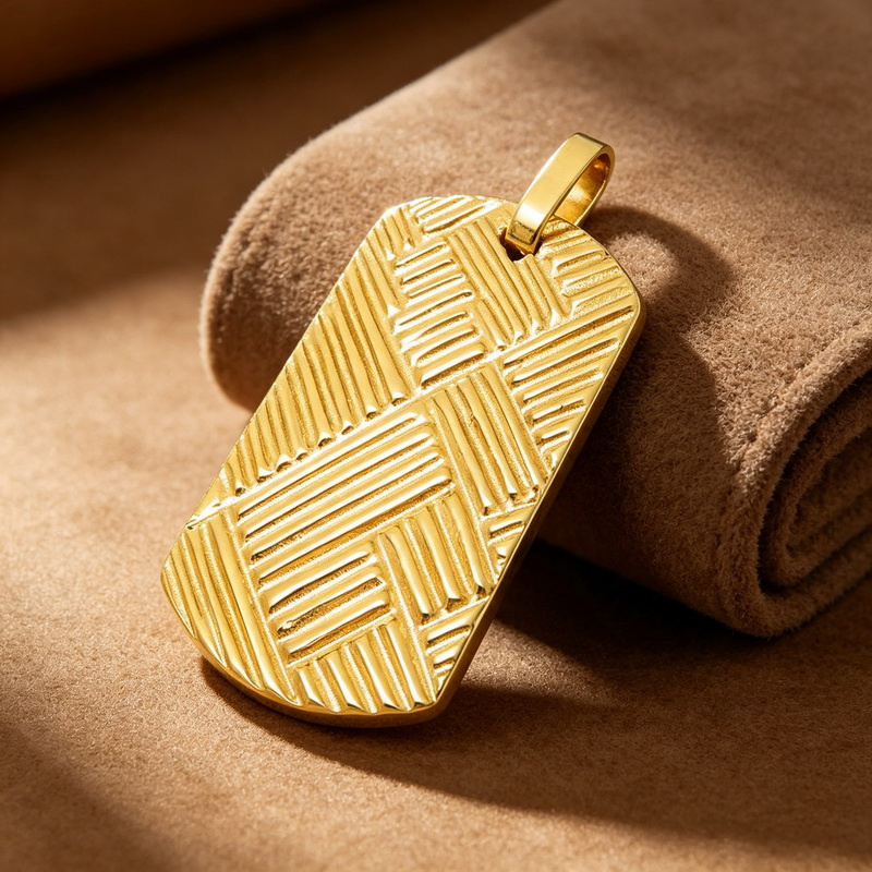 Linear Striped Dog Tag Stainless Steel Pendant for Men