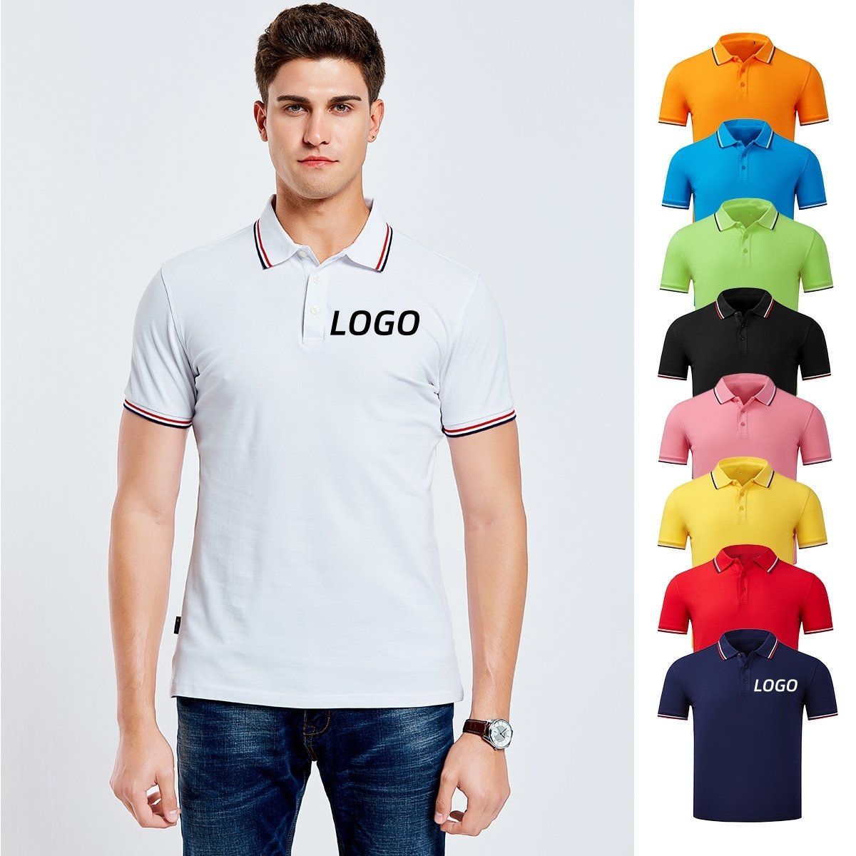 Men's 200GSM Cotton Spandex Breathable Short Sleeve Polo Shirt