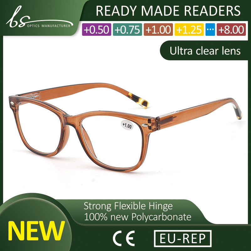 Square Modern Plastic Reading Glasses with Spring Hinge